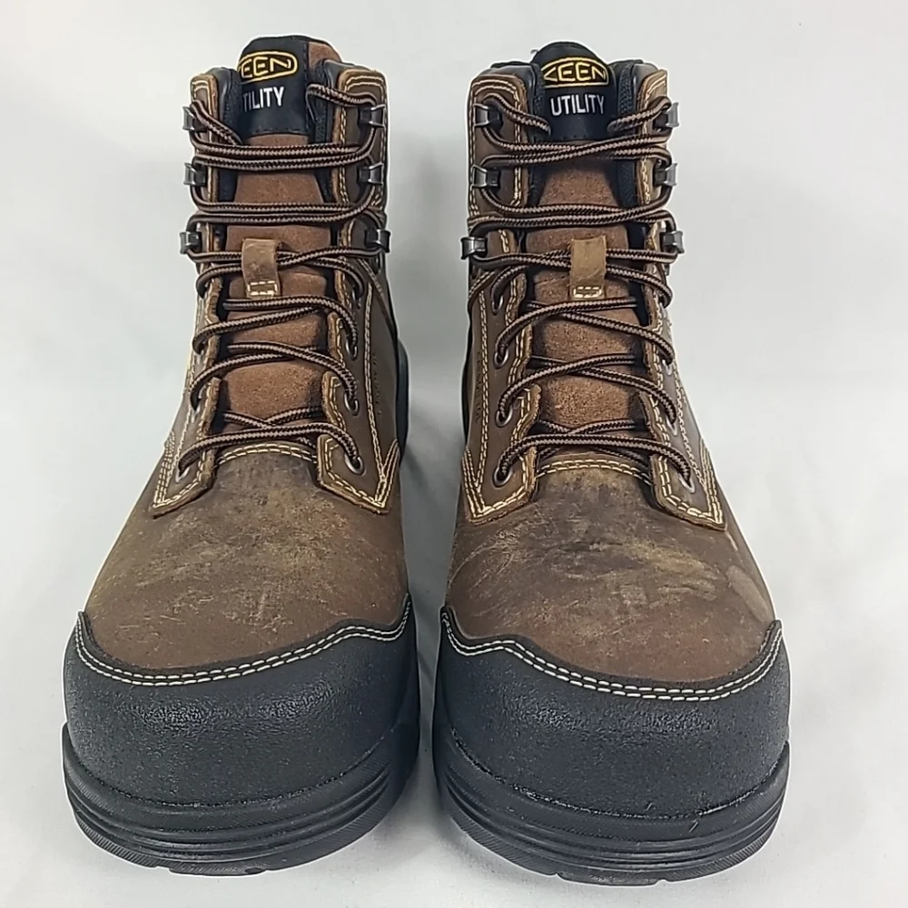 NEW Keen Utility Men Evanston 6in WP CT Bison/Black Leather Work Boots Sz 10.5D